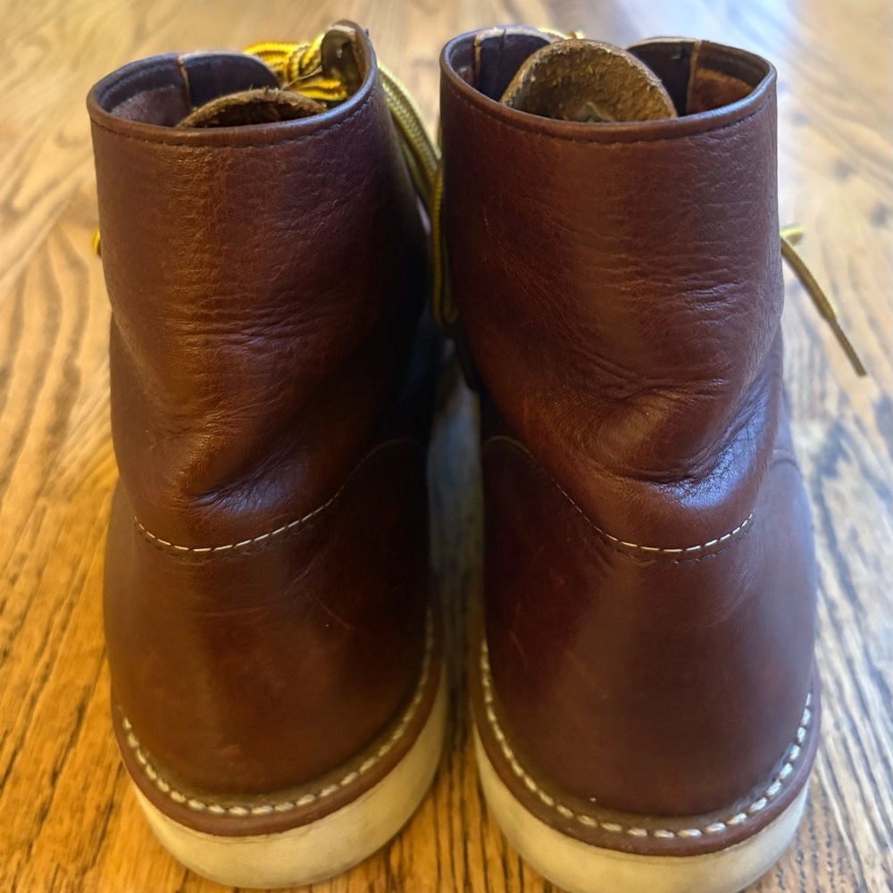 Red Wing Shoes Dark Brown Leather Boots with Yellow Laces - Picture 3 of 9